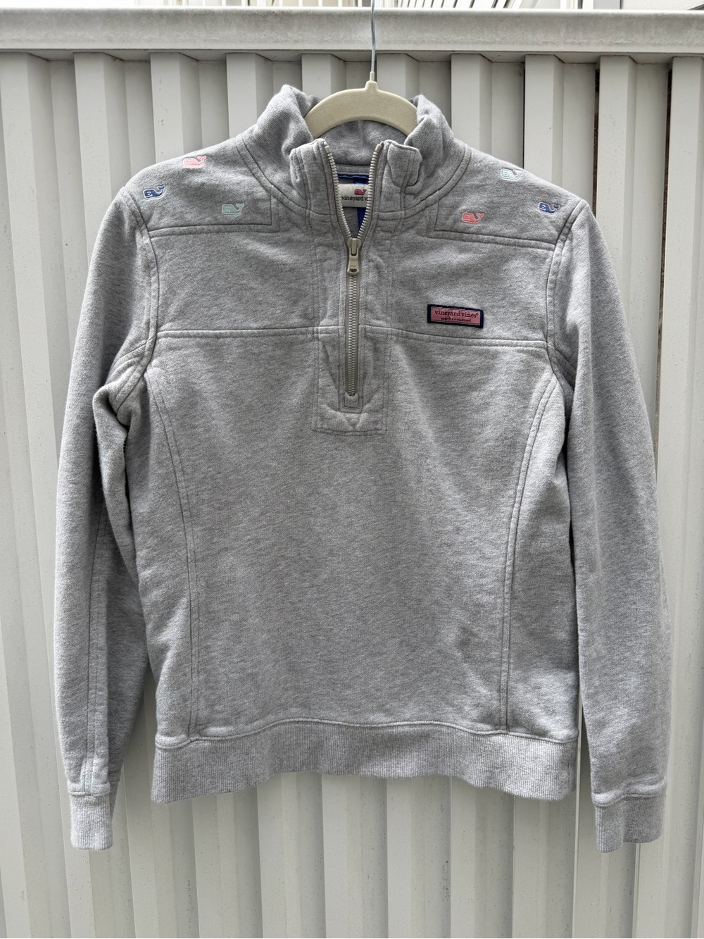 Vineyard Vines Pastel Party Whale Shep Shirt Gray Quarter Zip Small HTF